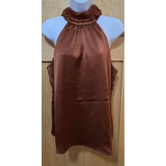 Sleeveless Halter Neck Top With Bow Back Skies Are Blue Size M Brown - Picture 1 of 8